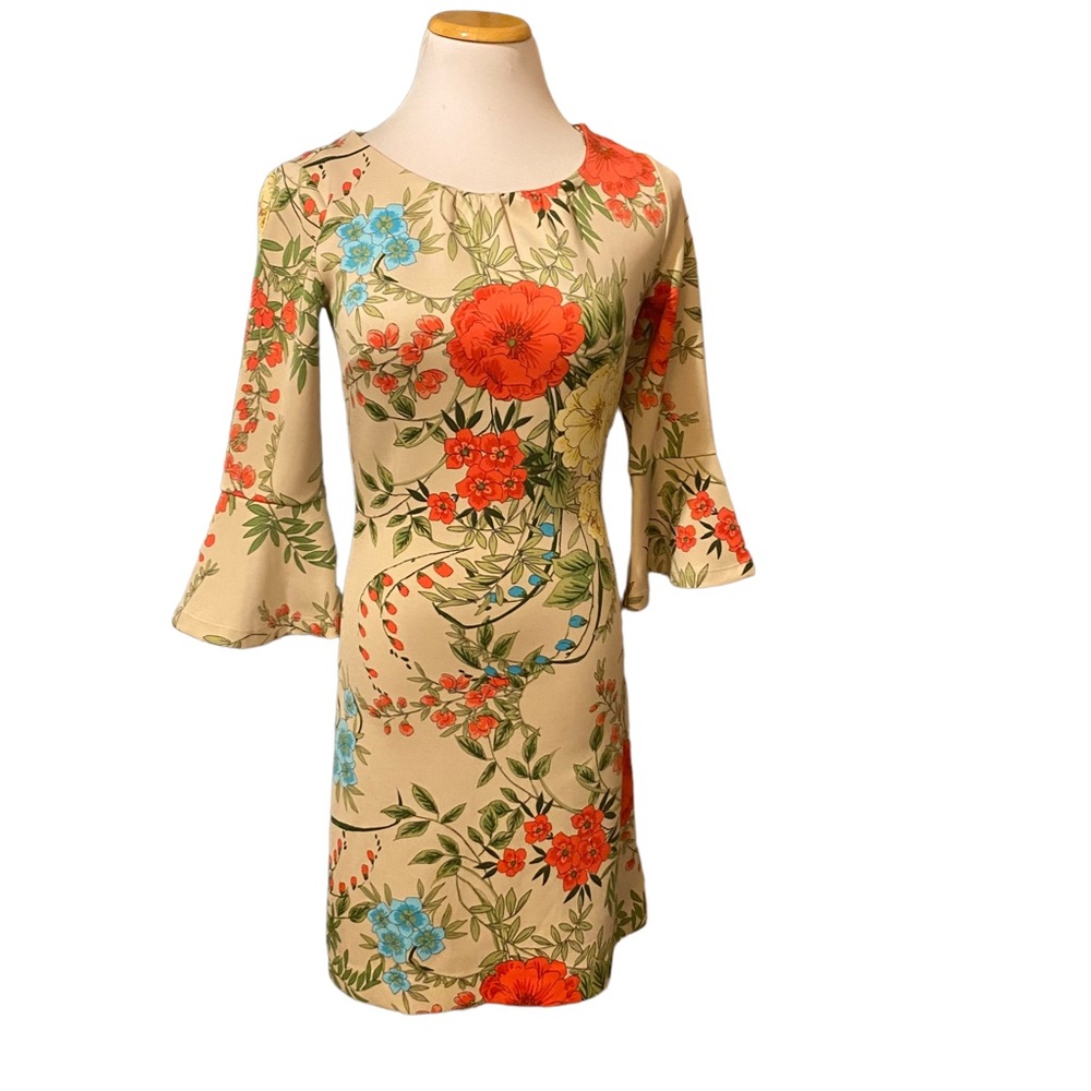 New York and Company Floral Dress with 3/4 Flutter Sleeve